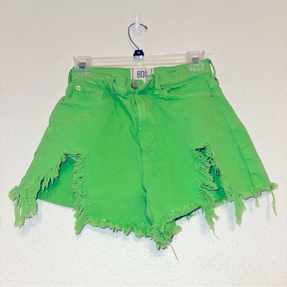 BDG Women's Bright Green Frayed Jean Shorts